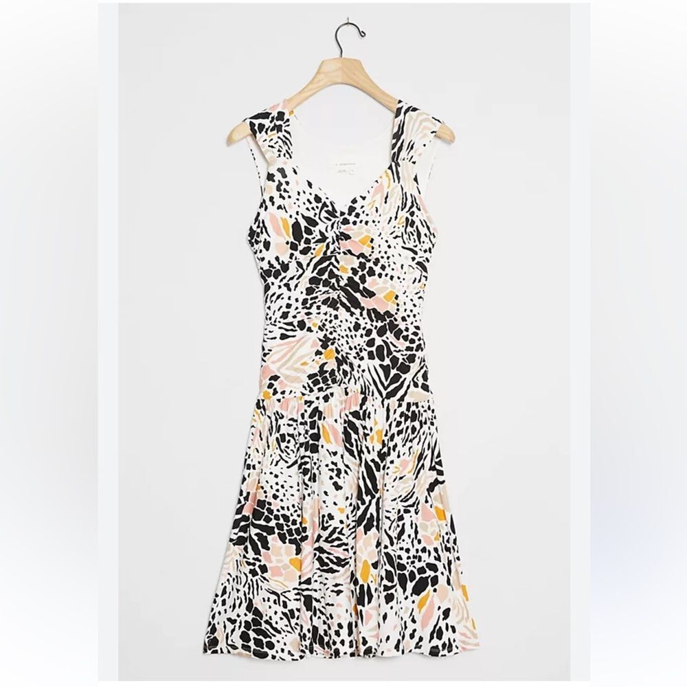Anthropologie Ramona Mini Dress Black/White Ruched Sweetheart Neckline S